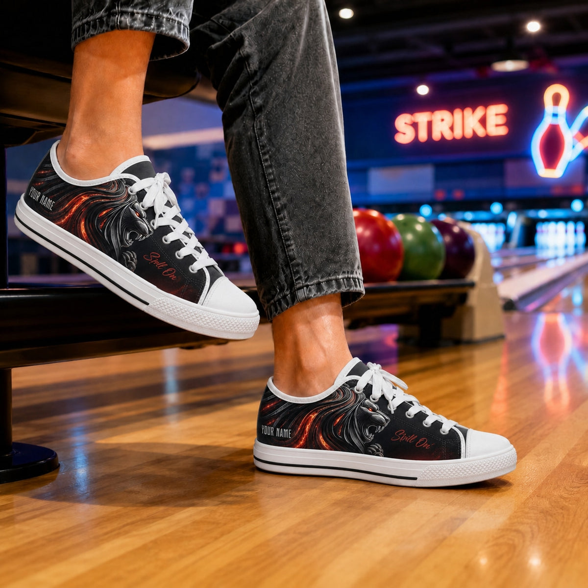 Roaring Lion Bowling Graphic Custom Low Top Shoes Bowling Life Style