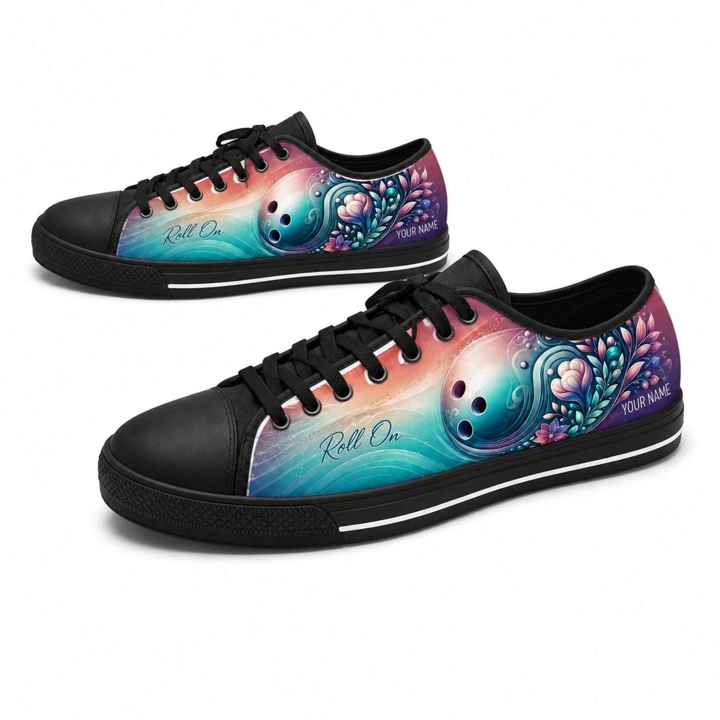 Roll On Bowling Design Graphic Custom Low Top Shoes Black Shoes