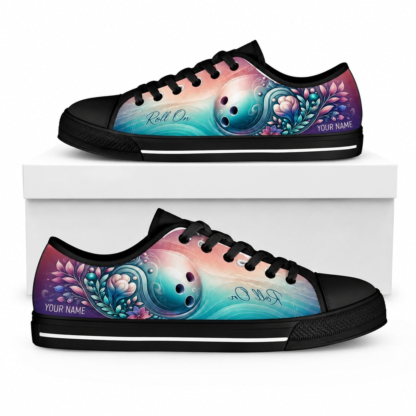 Roll On Bowling Design Graphic Custom Low Top Shoes Box Black