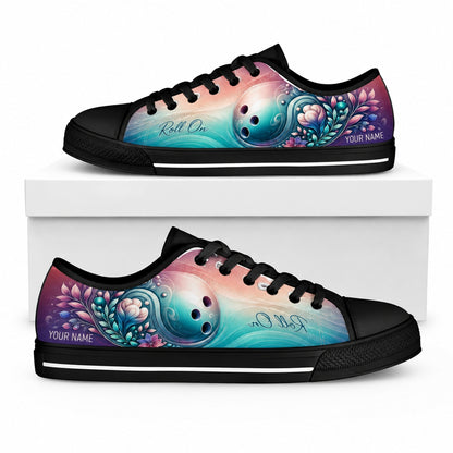 Roll On Bowling Design Graphic Custom Low Top Shoes Box Black