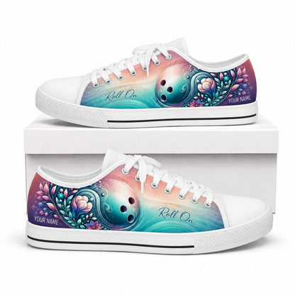 Roll On Bowling Design Graphic Custom Low Top Shoes Box White