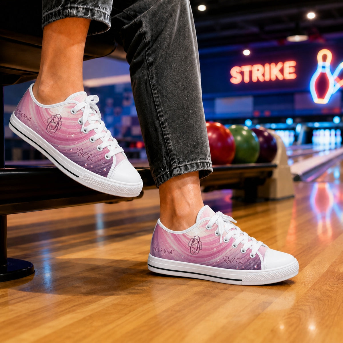 Roll On Bowling Design Graphic Personalized Low Top Shoes Bowling Life Style