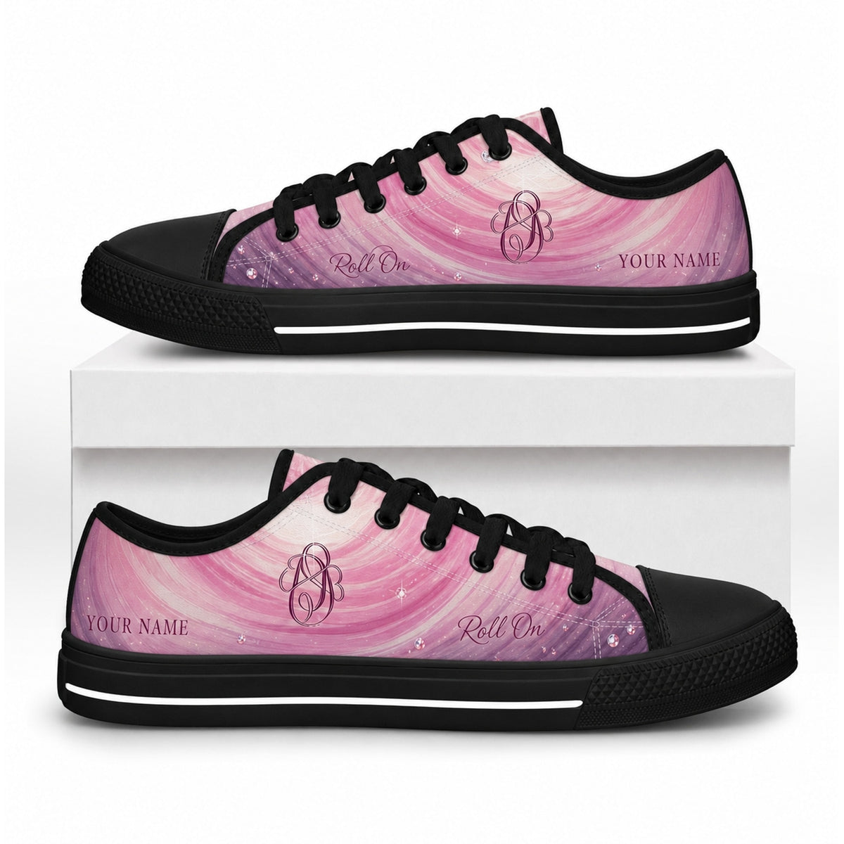Roll On Bowling Design Graphic Personalized Low Top Shoes Box Black