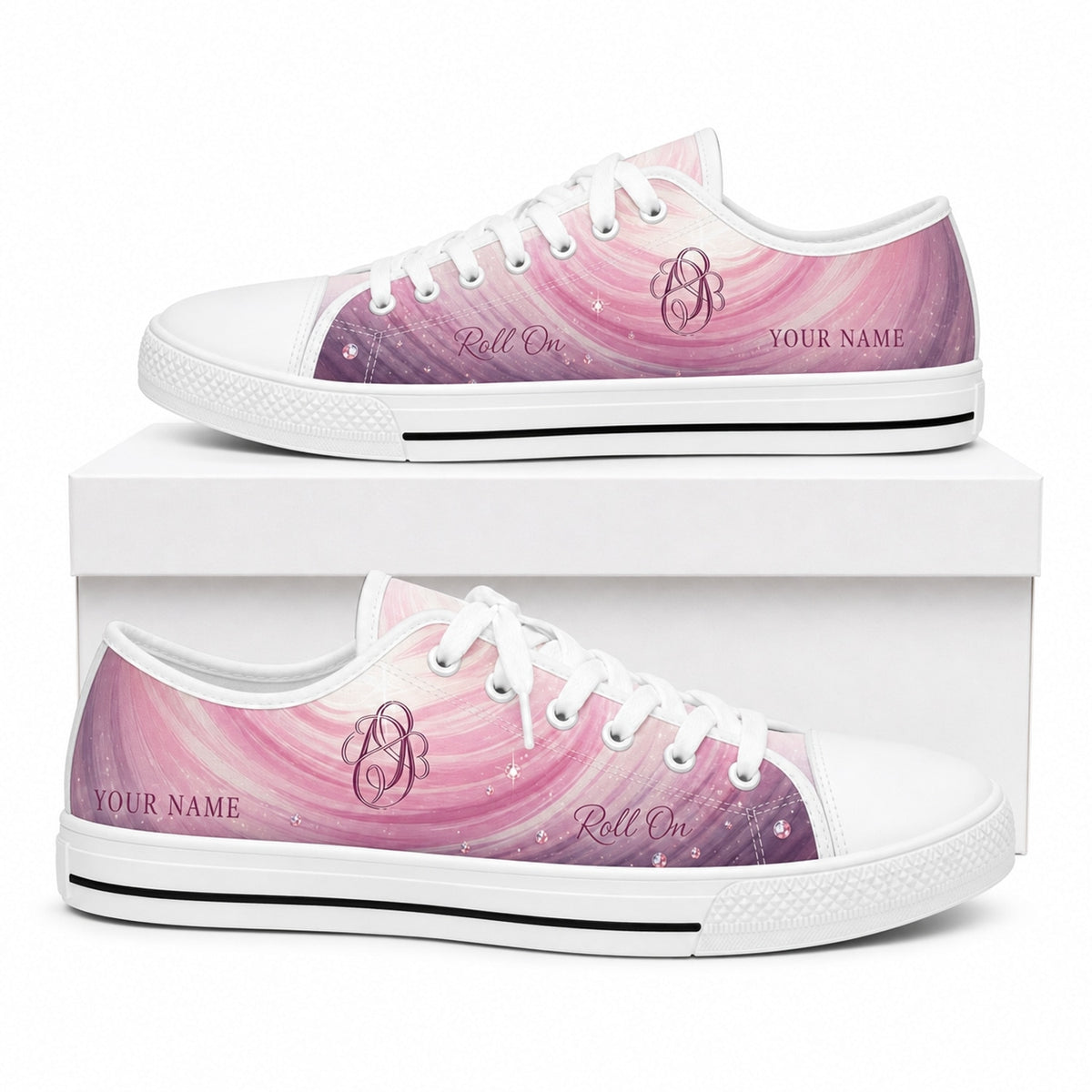 Roll On Bowling Design Graphic Personalized Low Top Shoes Box White