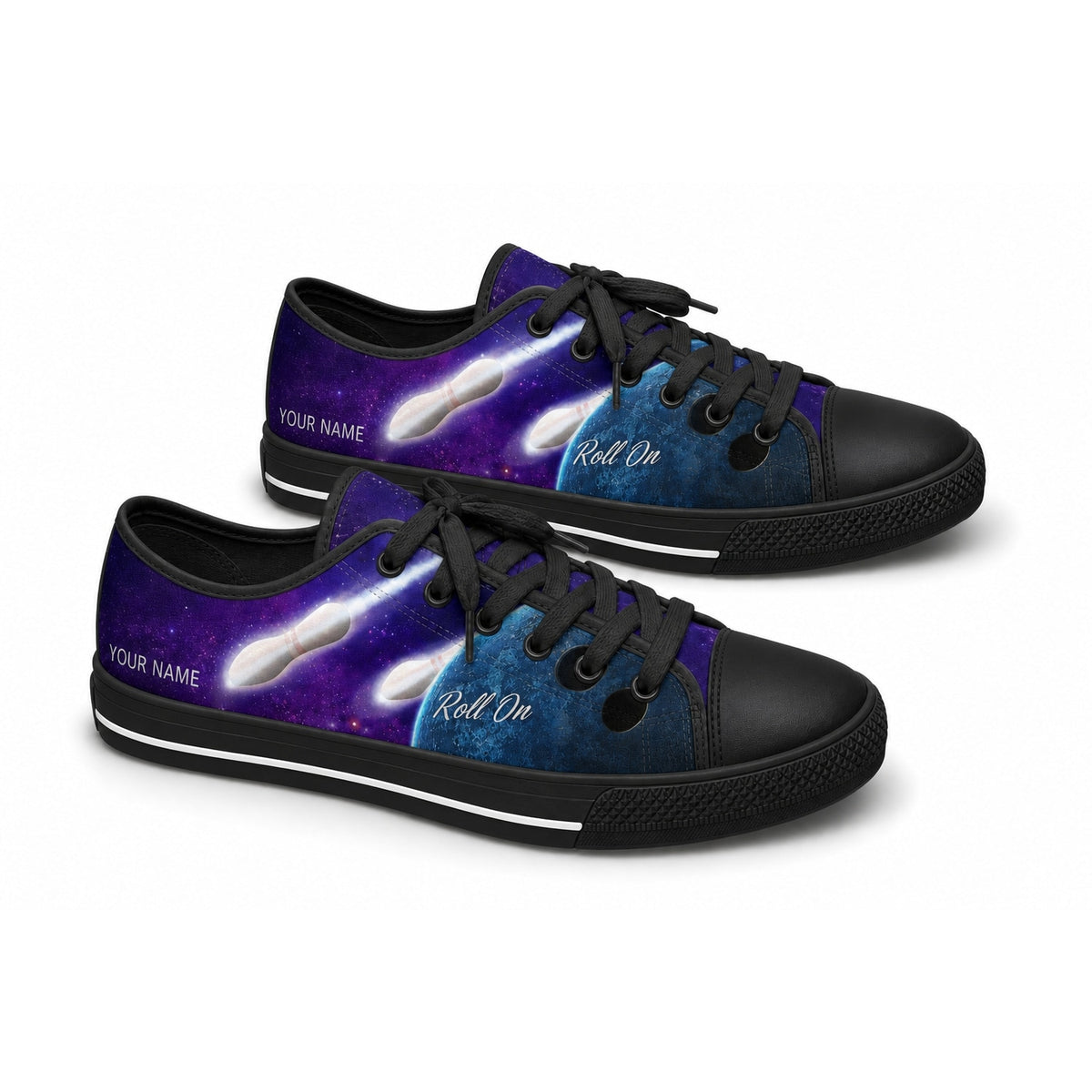 Roll On Bowling Design Personalized Low Top Shoes Black Shoes