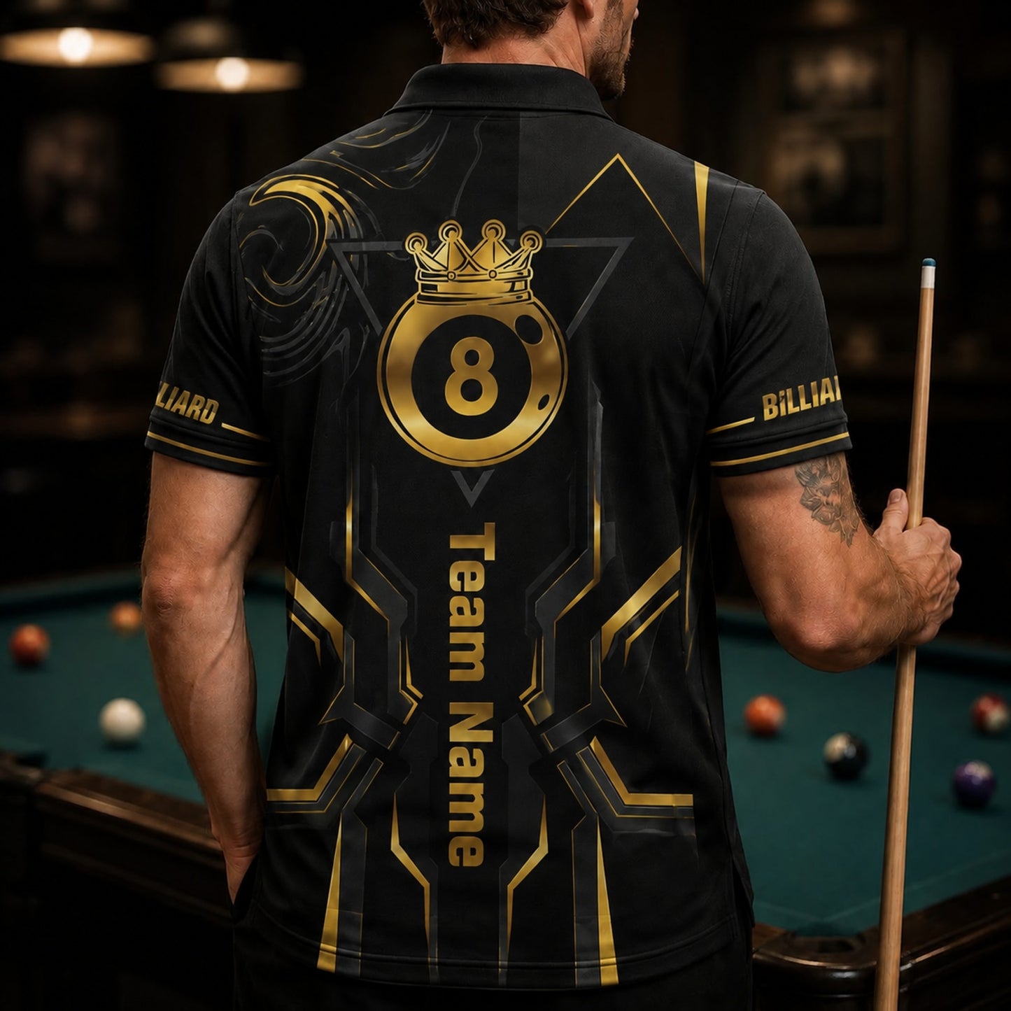 Royal 8 Ball Billiards Custom Billiard Polo Shirt Back View