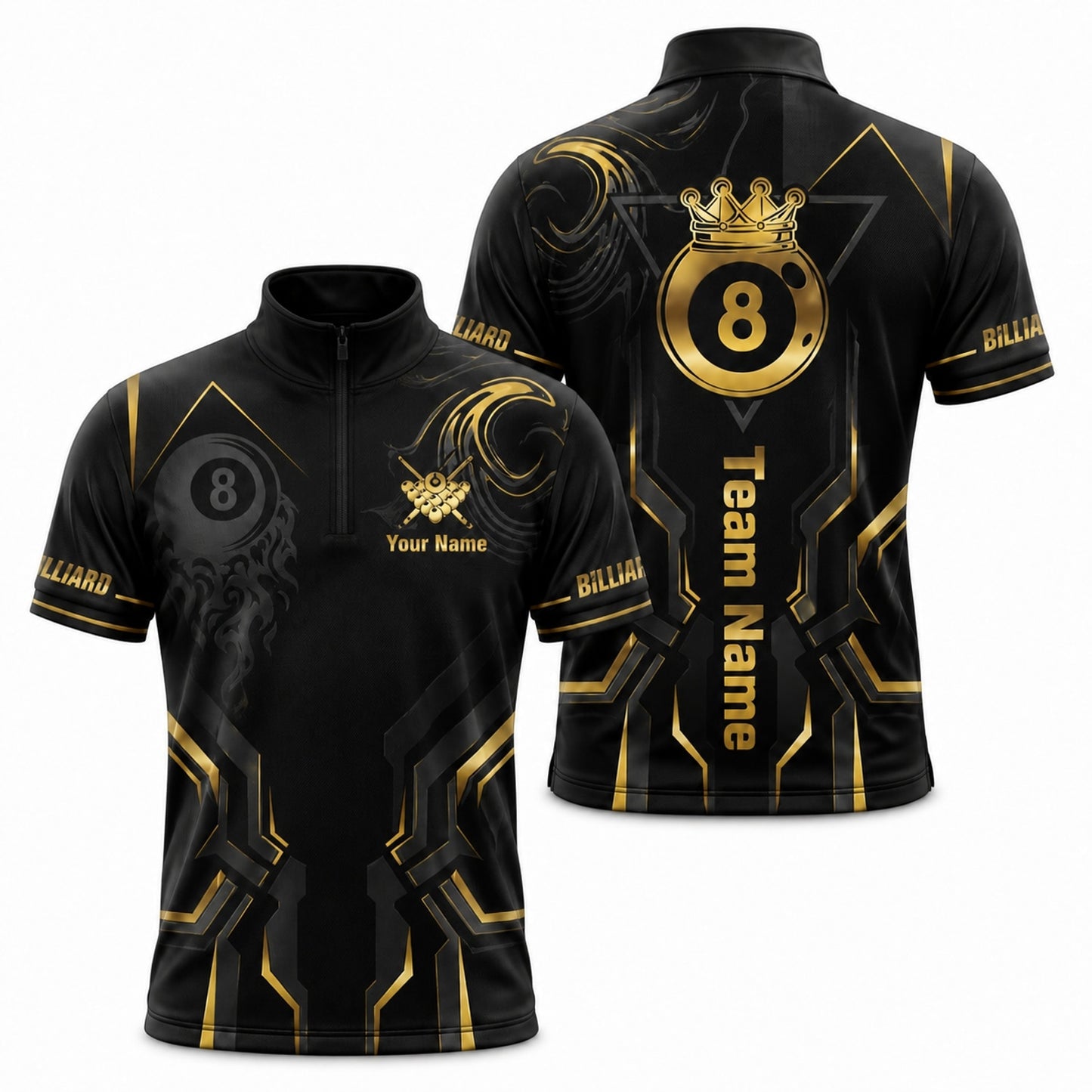 Royal 8 Ball Billiards Custom Billiard Polo Shirt Jersey Zip 1 4 Collar