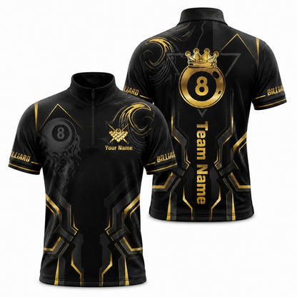 Royal 8 Ball Billiards Custom Billiard Polo Shirt Jersey Zip 1 4 Collar