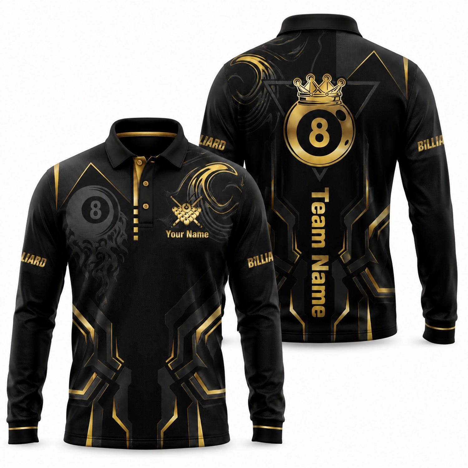 Royal 8 Ball Billiards Custom Billiard Polo Shirt Long Sleeve Polo