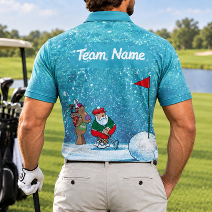 Santa And Reindeer Golf Graphic Personalized Golf Polo Shirt Back View