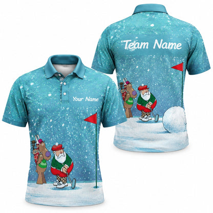 Santa And Reindeer Golf Graphic Personalized Golf Polo Shirt