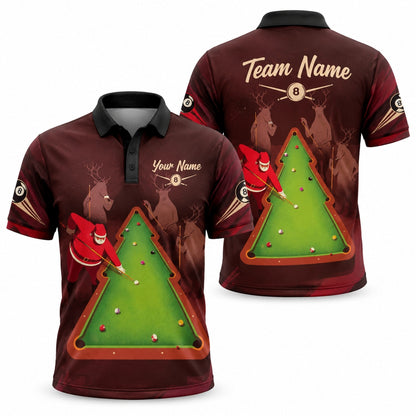 Santa Billiards Christmas Graphic Personalized Billiard Polo Shirt