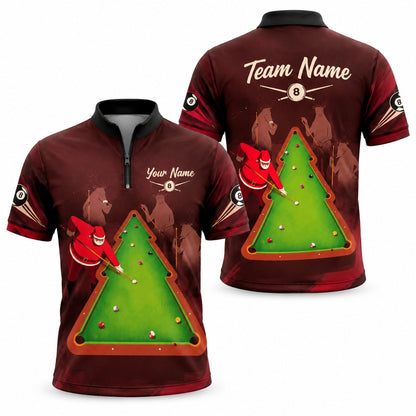Santa Billiards Christmas Graphic Personalized Billiard Polo Shirt Jersey Zip 1 4 Collar