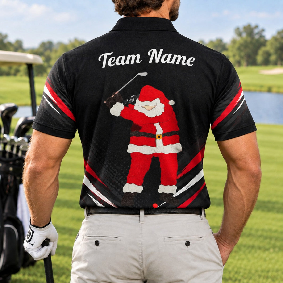 Santa Golfer Graphic Personalized Golf Polo Shirt Back View