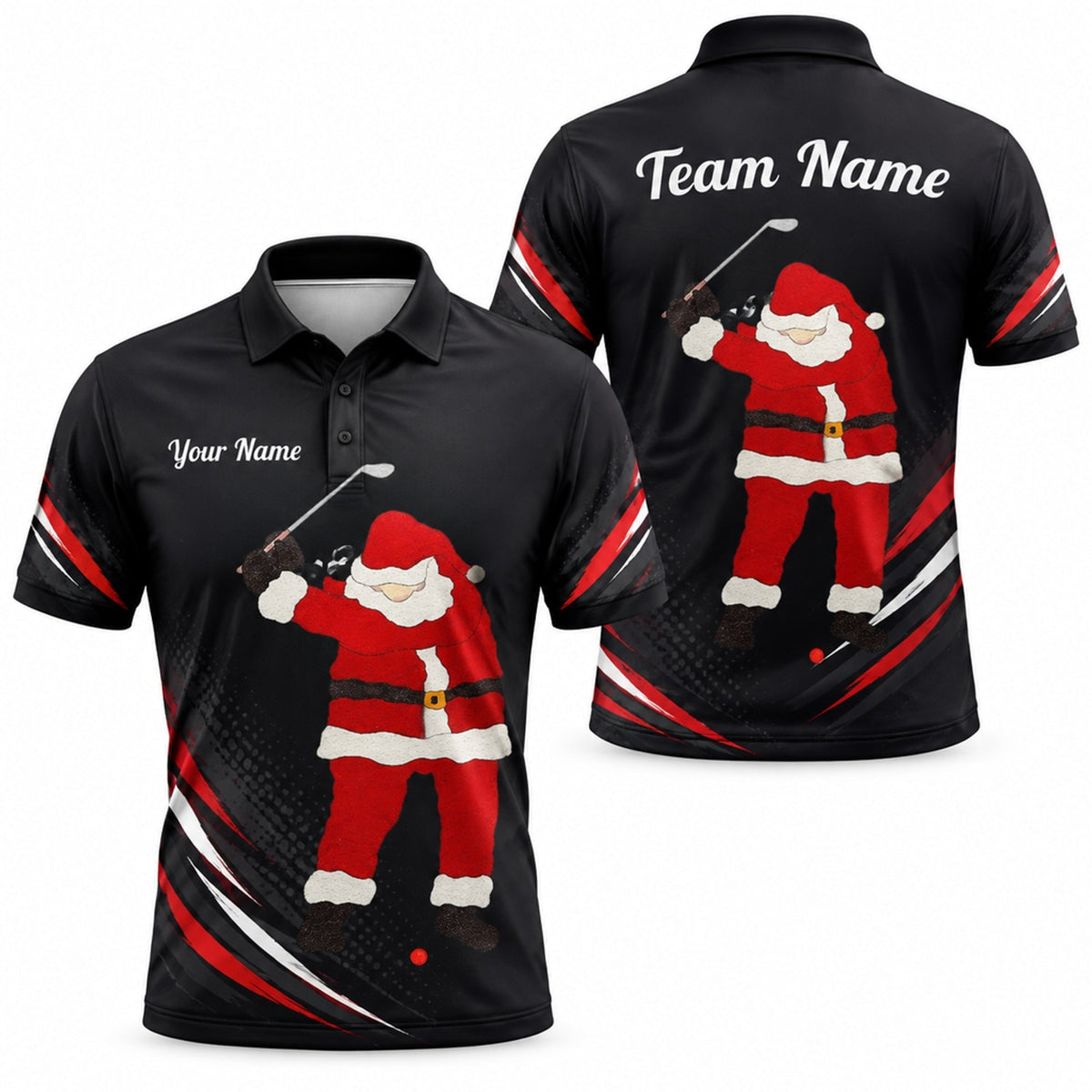Santa Golfer Graphic Personalized Golf Polo Shirt