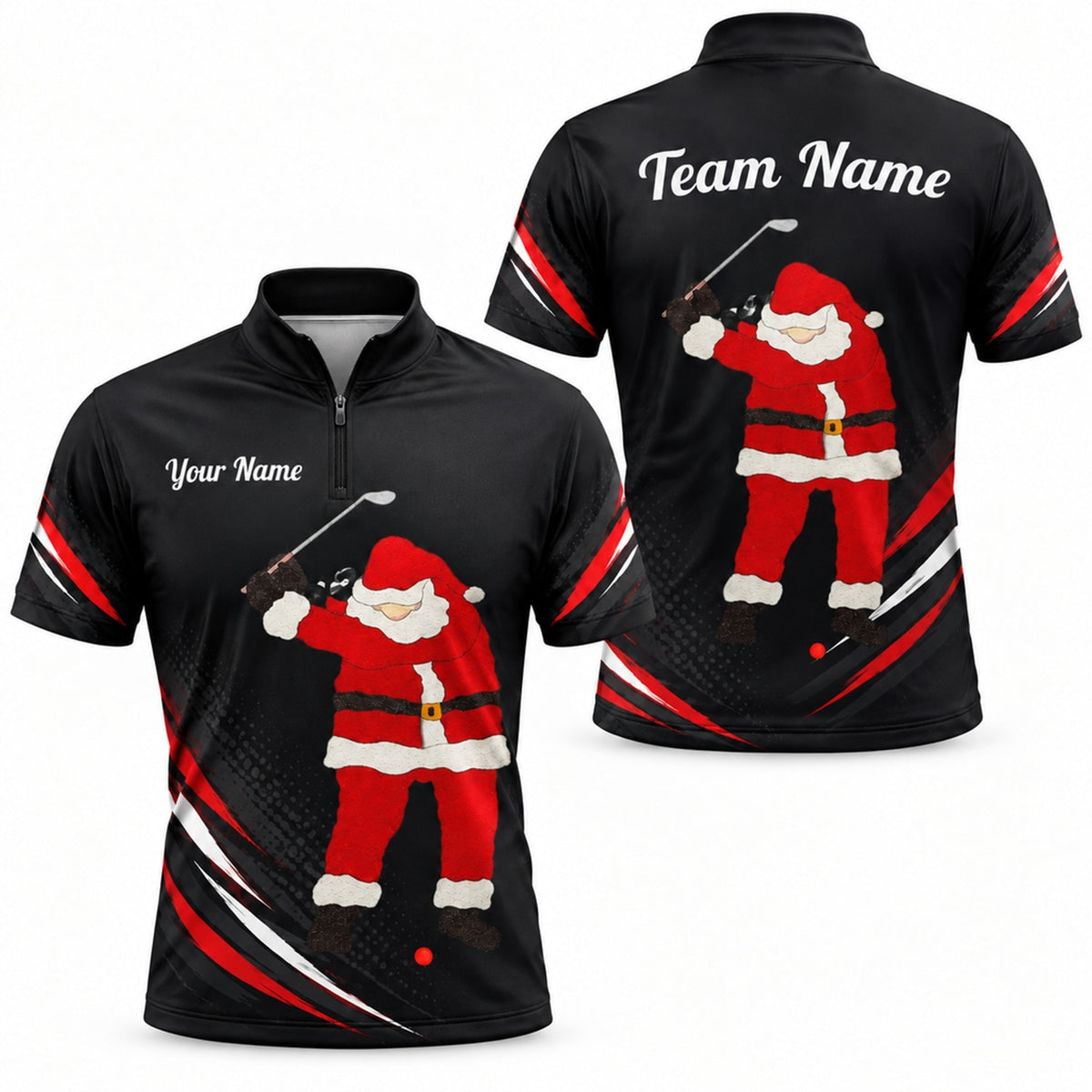 Santa Golfer Graphic Personalized Golf Polo Shirt Jersey Zip 1 4 Collar