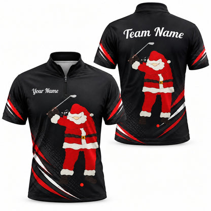 Santa Golfer Graphic Personalized Golf Polo Shirt Jersey Zip 1 4 Collar