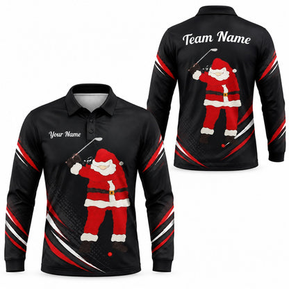 Santa Golfer Graphic Personalized Golf Polo Shirt Long Sleeve Polo