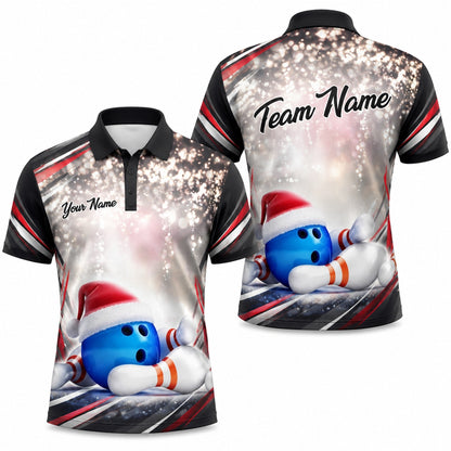 Santa Hat Bowling Ball Modern Custom Bowling Polo Shirt
