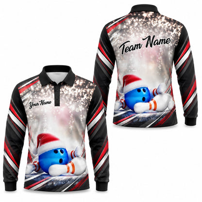 Santa Hat Bowling Ball Modern Custom Bowling Polo Shirt Long Sleeve Polo