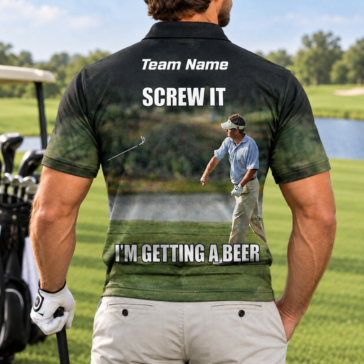 Screw It I’m Getting A Beer Graphic Custom Golf Polo Shirt Back View