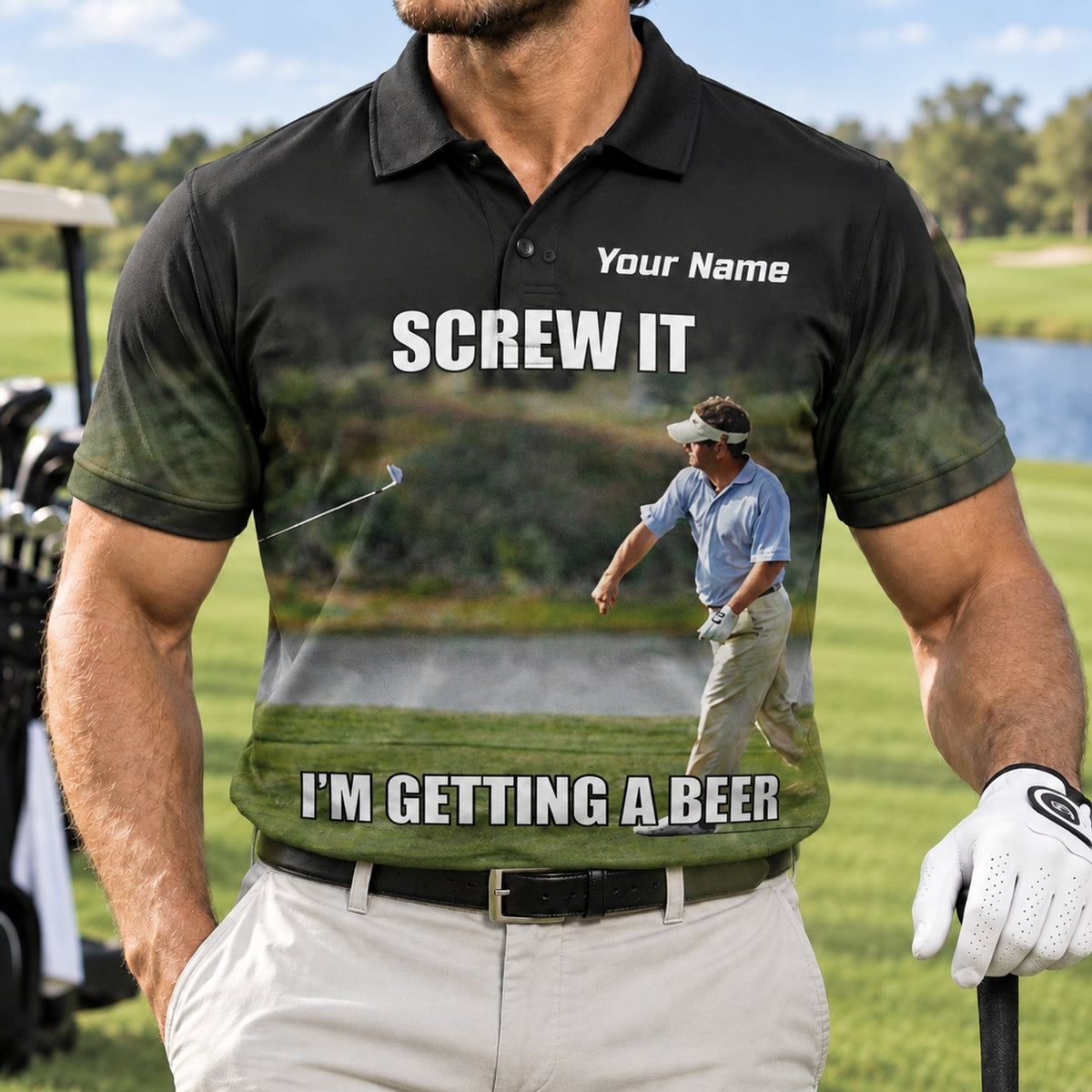 Screw It I’m Getting A Beer Graphic Custom Golf Polo Shirt Front View