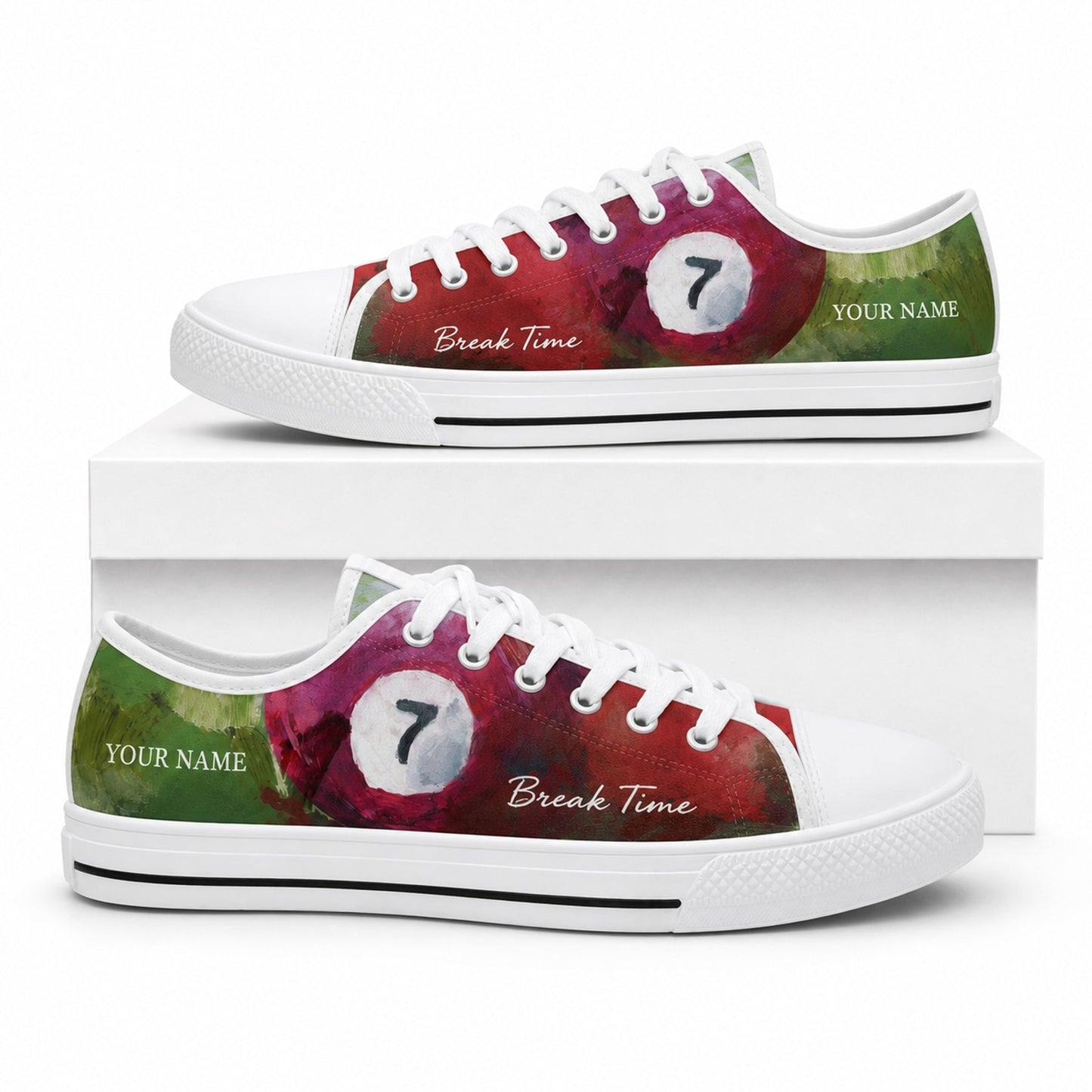Seven Ball Billiards Art Graphic Custom Low Top Shoes Box White