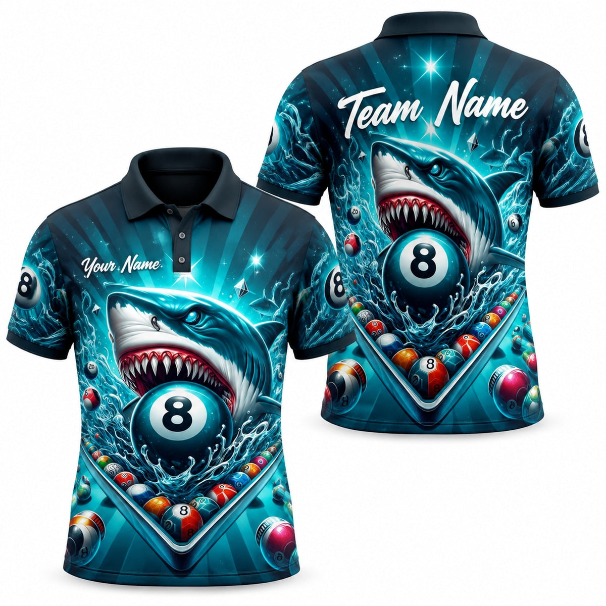 Shark 8 Ball Graphic Personalized Billiard Polo Shirt