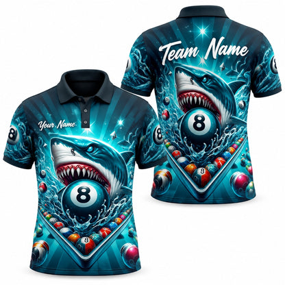 Shark 8 Ball Graphic Personalized Billiard Polo Shirt