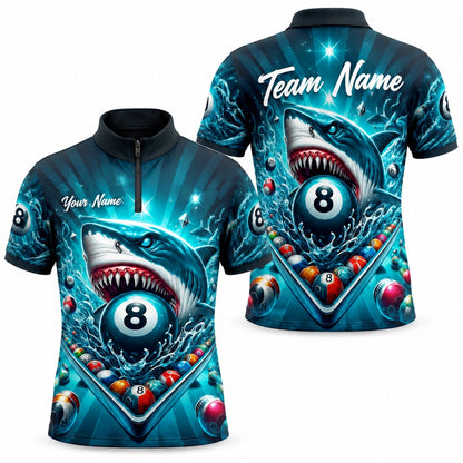 Shark 8 Ball Graphic Personalized Billiard Polo Shirt Jersey Zip 1 4 Collar