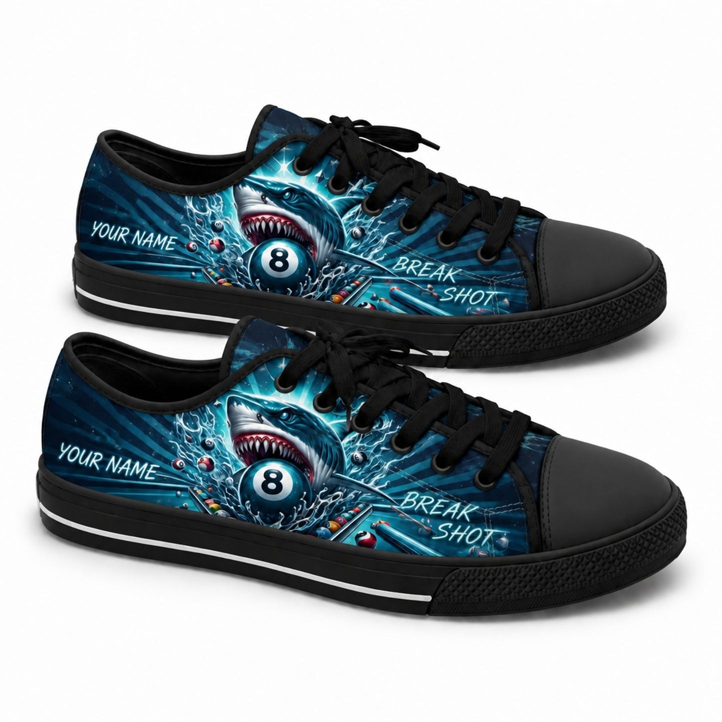 Shark Eight Ball Graphic Personalized Low Top Shoes Black Shoes