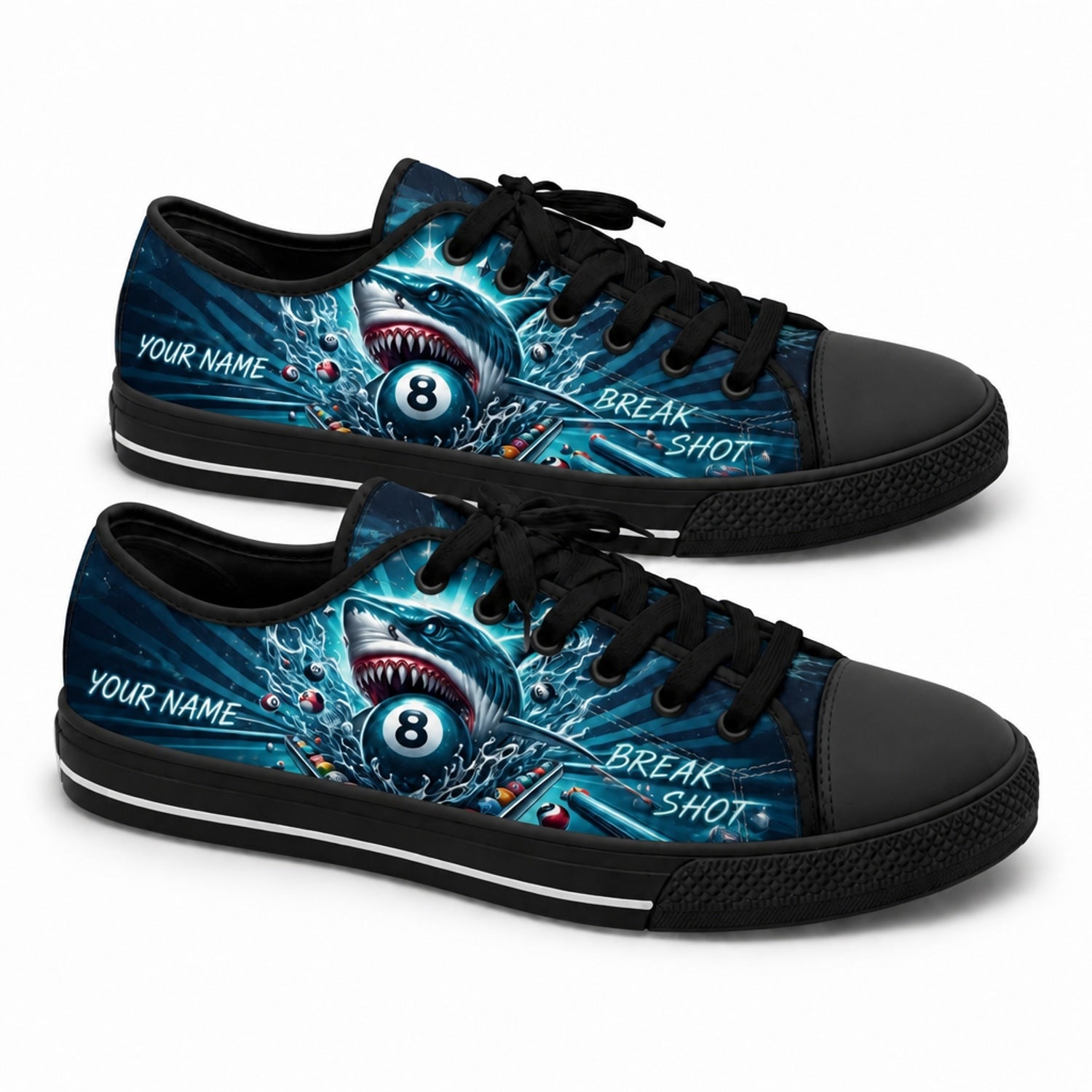 Shark Eight Ball Graphic Personalized Low Top Shoes Black Shoes