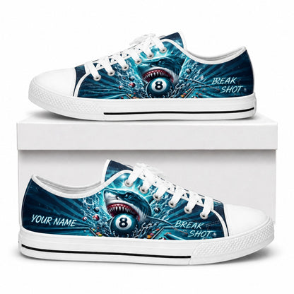 Shark Eight Ball Graphic Personalized Low Top Shoes Box White