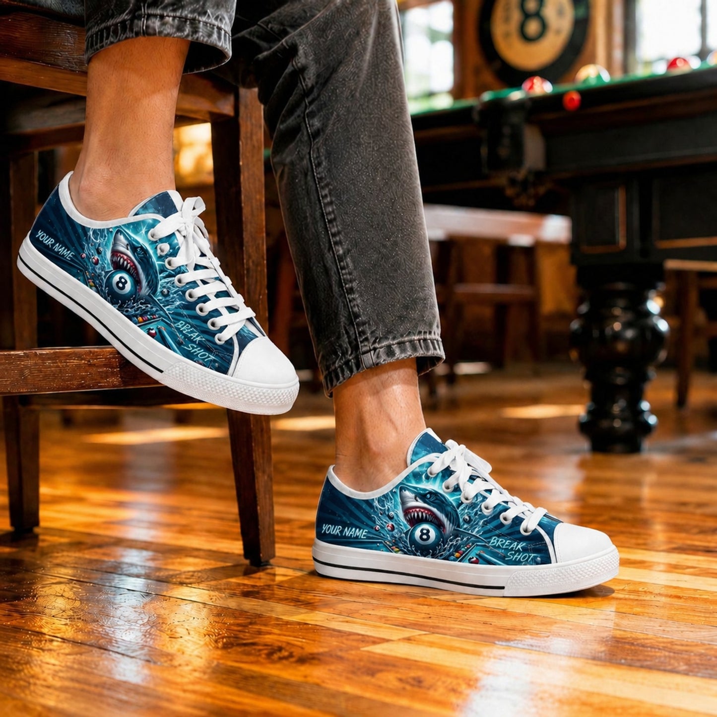 Shark Eight Ball Graphic Personalized Low Top Shoes Life Style
