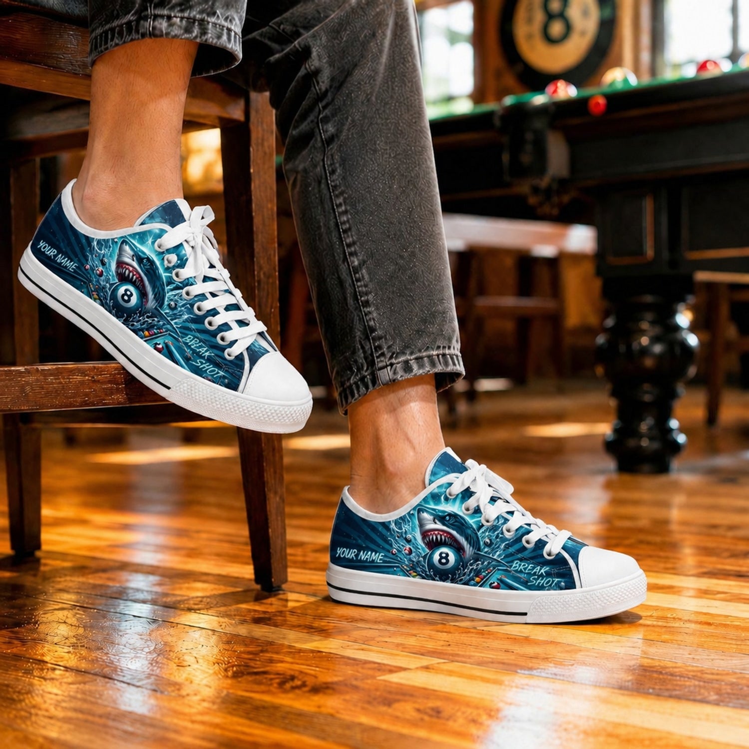 Shark Eight Ball Graphic Personalized Low Top Shoes Life Style