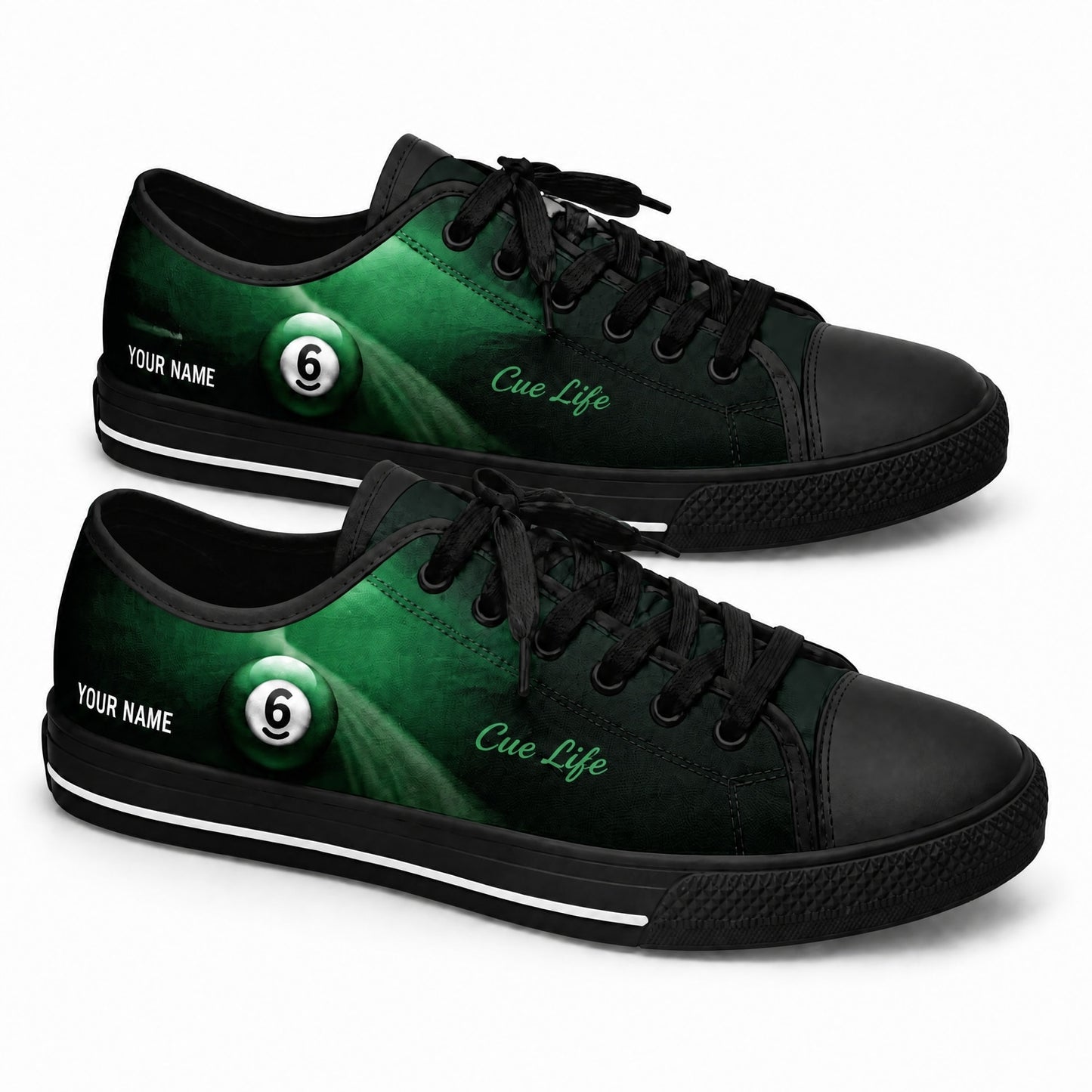 Six Ball Cue Life Graphic Personalized Low Top Shoes Black Shoes