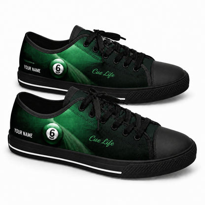 Six Ball Cue Life Graphic Personalized Low Top Shoes Black Shoes