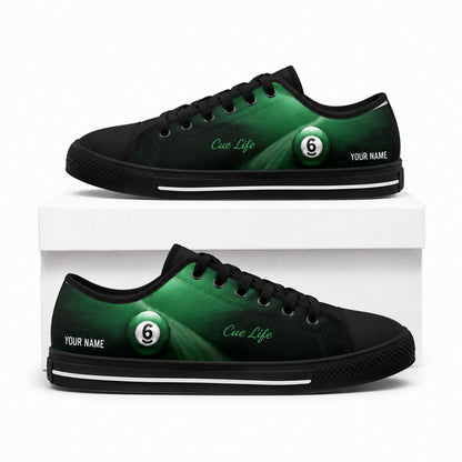 Six Ball Cue Life Graphic Personalized Low Top Shoes Box Black