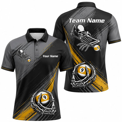Skeleton 9 Ball Flames Sport Personalized Billiard Polo Shirt