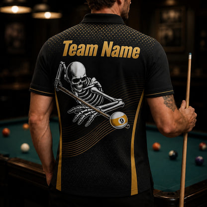 Skeleton 9 Ball Sport Personalized Billiard Polo Shirt Back View