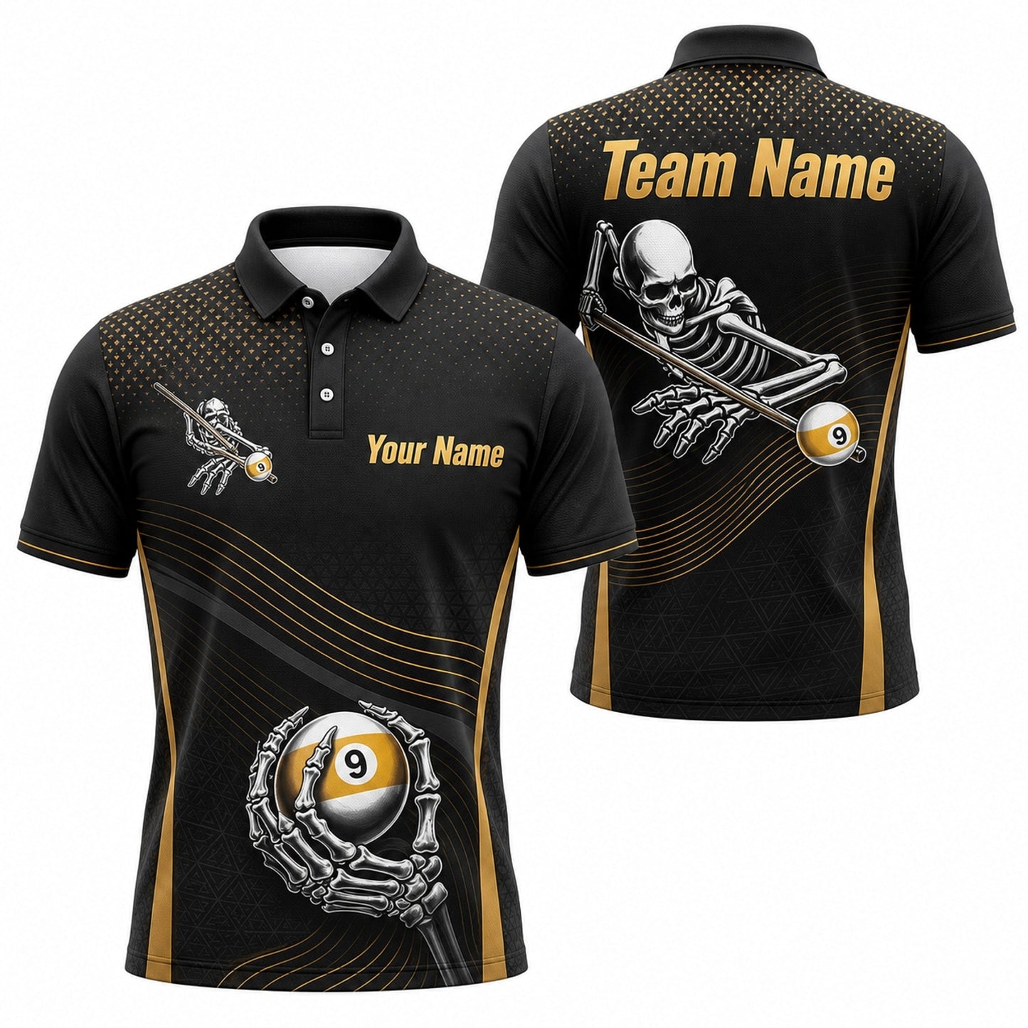 Skeleton 9 Ball Sport Personalized Billiard Polo Shirt