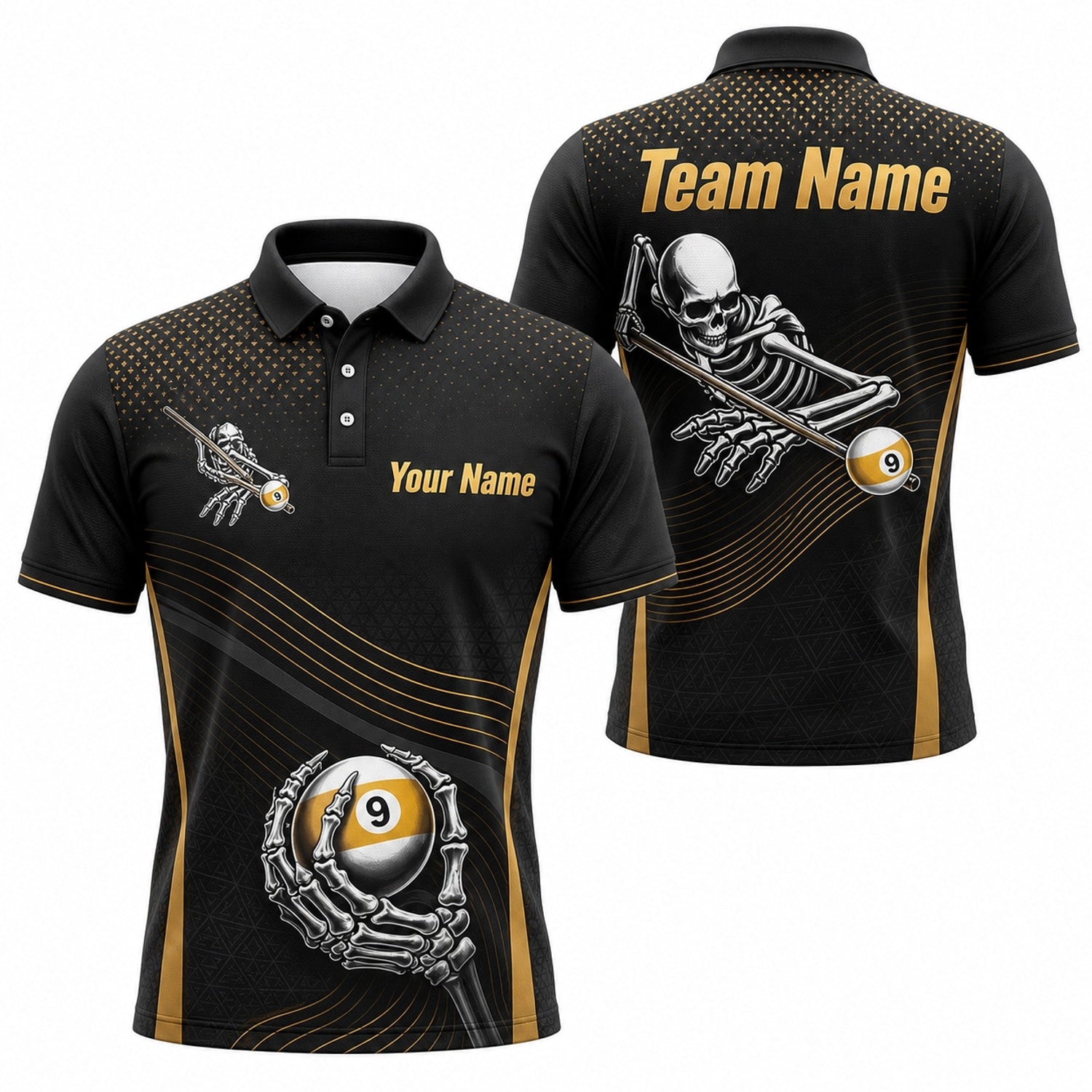 Skeleton 9 Ball Sport Personalized Billiard Polo Shirt