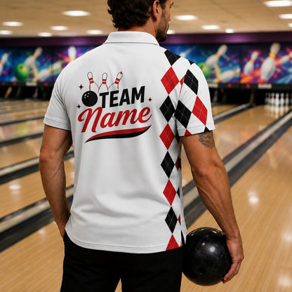Skeleton Bowling Player Sport Personalized Bowling Polo Shirt Back View