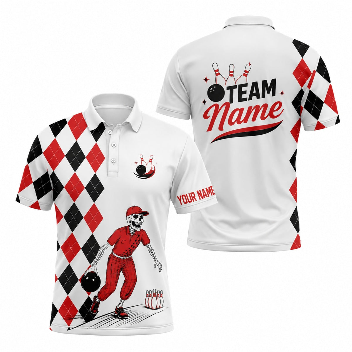 Skeleton Bowling Player Sport Personalized Bowling Polo Shirt