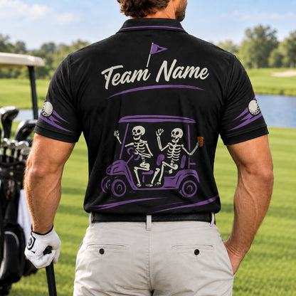 Skeleton Golf Cart Sport Personalized Golf Polo Shirt Back View