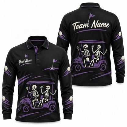 Skeleton Golf Cart Sport Personalized Golf Polo Shirt Long Sleeve Polo