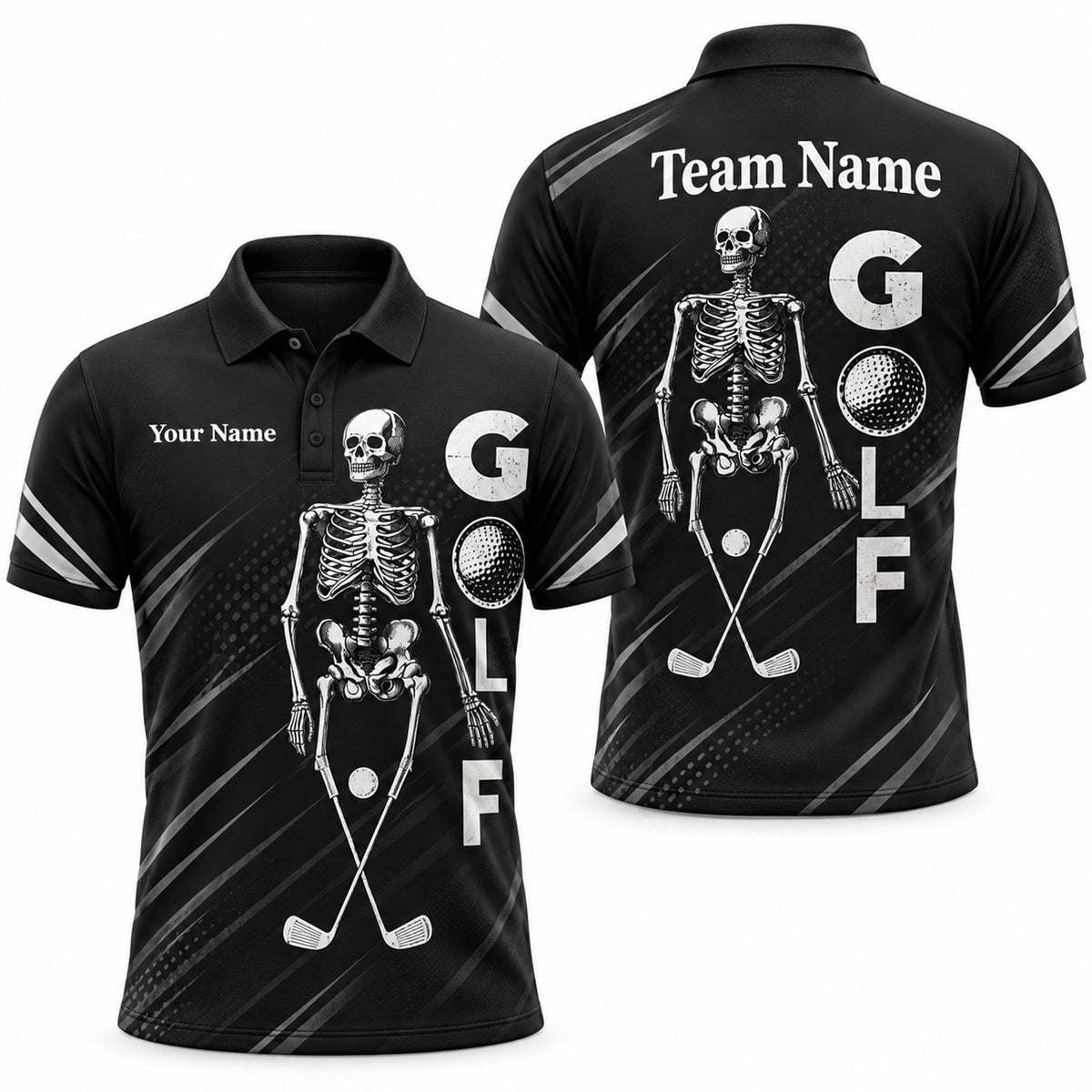 Skeleton Golf Graphic Personalized Golf Polo Shirt