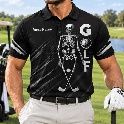 Skeleton Golf Graphic Personalized Golf Polo Shirt Front View