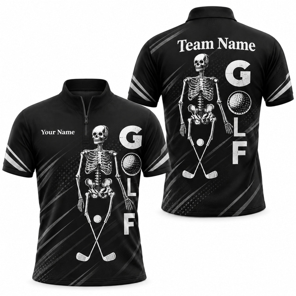 Skeleton Golf Graphic Personalized Golf Polo Shirt Jersey Zip 1 4 Collar