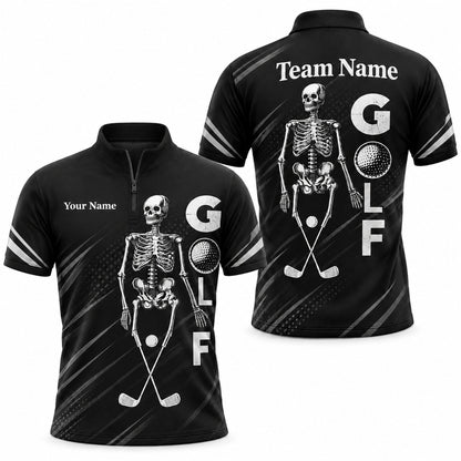 Skeleton Golf Graphic Personalized Golf Polo Shirt Jersey Zip 1 4 Collar